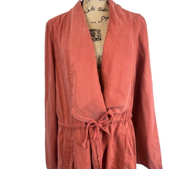Max Jeans Rust Tencel Drawstring Long Draped Casual Coat Large - Picture 3 of 6